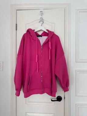 Bright Hot Pink Zip-Up Hoodie